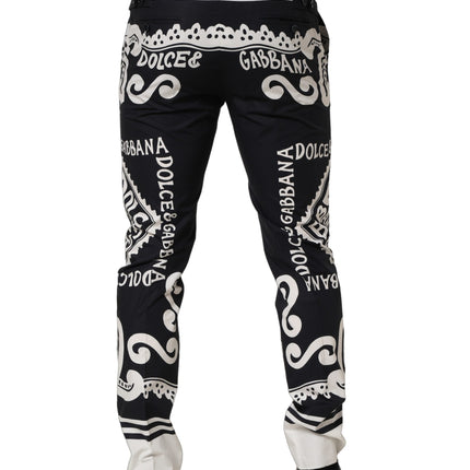 Dolce & Gabbana Black Cotton Poplin MarinaPrint Trouser Pants
