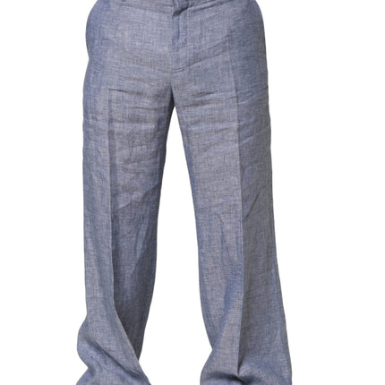 Dolce & Gabbana Light Blue Linen Straight Dress Trouser Pants