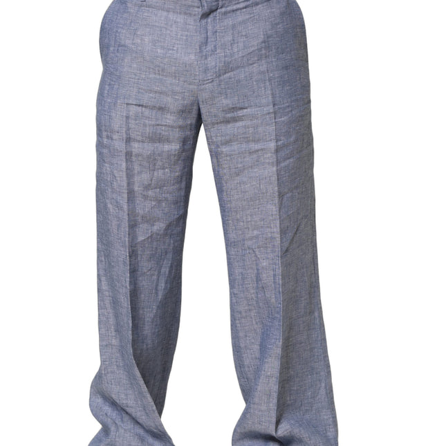 Dolce & Gabbana Light Blue Linen Straight Dress Trouser Pants