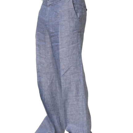 Dolce & Gabbana Light Blue Linen Straight Dress Trouser Pants