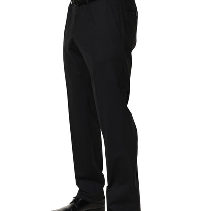 Dolce & Gabbana Black Wool Tapered Leg Dress Trouser Pants
