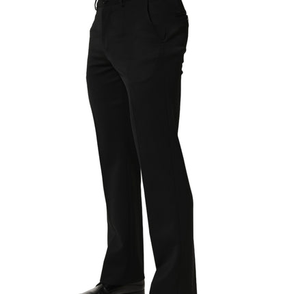 Dolce & Gabbana Black Wool Tapered Men Dress Trouser Pants