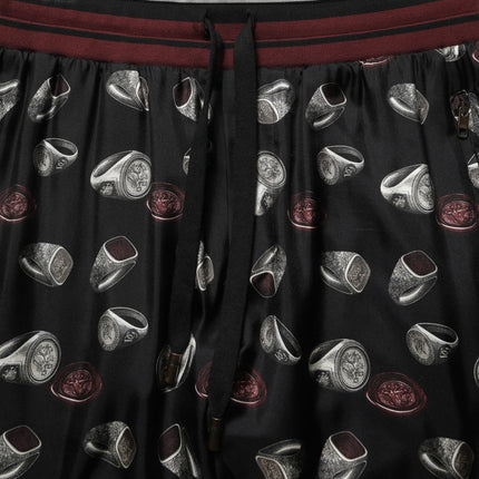 Dolce & Gabbana Pants Black Ring Print Silk Jogging Trousers