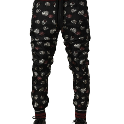 Dolce & Gabbana Pants Black Ring Print Silk Jogging Trousers
