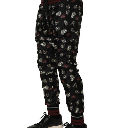 Dolce & Gabbana Pants Black Ring Print Silk Jogging Trousers