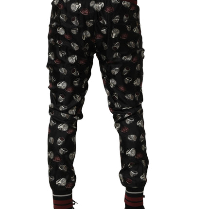 Dolce & Gabbana Pants Black Ring Print Silk Jogging Trousers