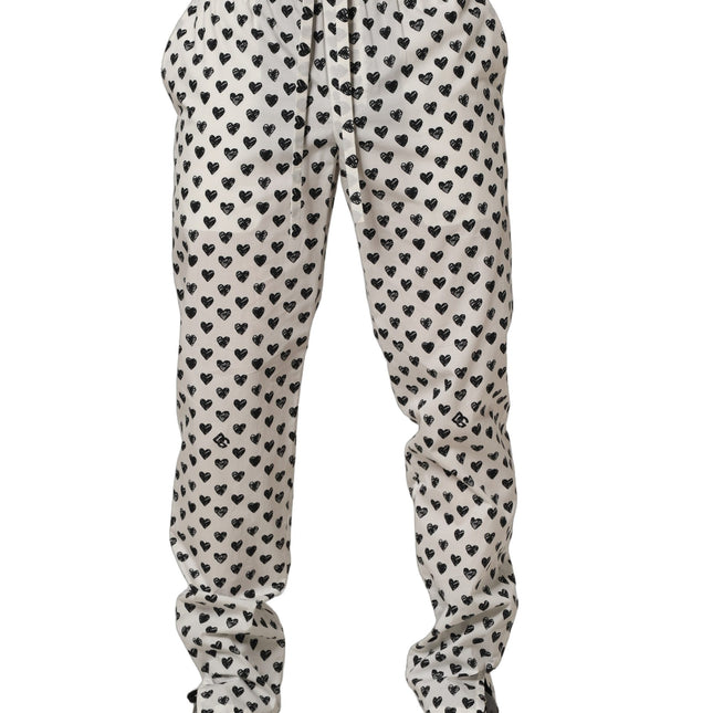Dolce & Gabbana White Graphic Heart Print Men Trousers Pants