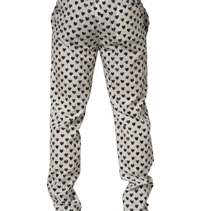 Dolce & Gabbana White Graphic Heart Print Men Trousers Pants