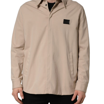 Dolce & Gabbana Beige Logo Overshirt Cotton Men Casual Shirt