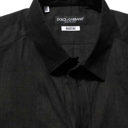 Dolce & Gabbana Black MARTINI Long Sleeves Linen Dess Shirt