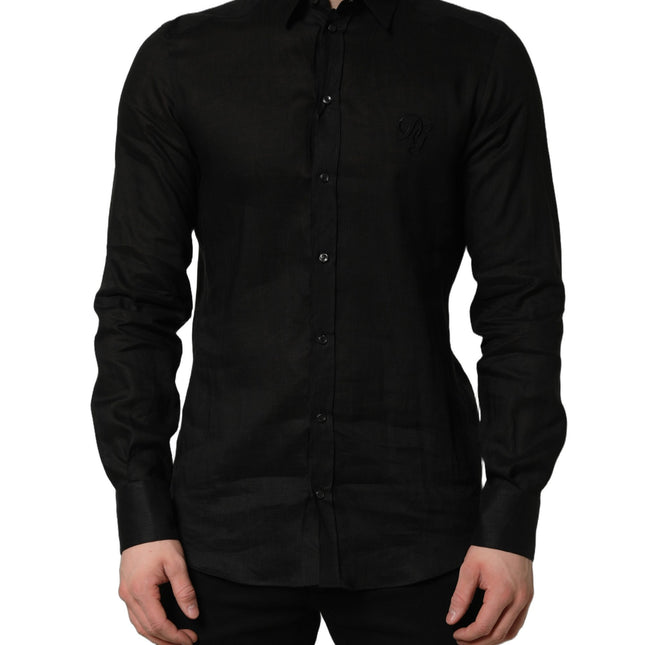 Dolce & Gabbana Black MARTINI Long Sleeves Linen Dess Shirt