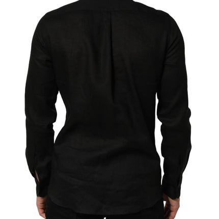 Dolce & Gabbana Black MARTINI Long Sleeves Linen Dess Shirt
