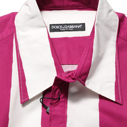 Dolce & Gabbana White Maroon Striped Men Short Sleeves Shirt