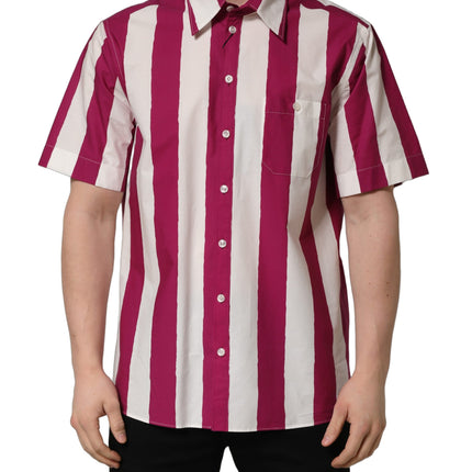 Dolce & Gabbana White Maroon Striped Men Short Sleeves Shirt