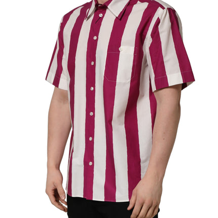 Dolce & Gabbana White Maroon Striped Men Short Sleeves Shirt