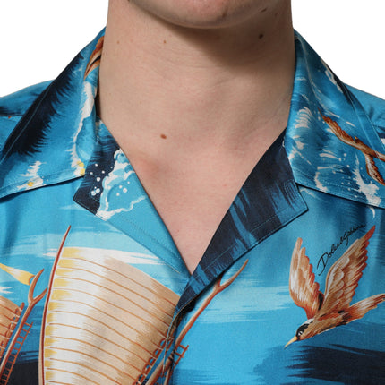 Dolce & Gabbana Blue Silk Twill Hawaiian GraphicPrint Shirt