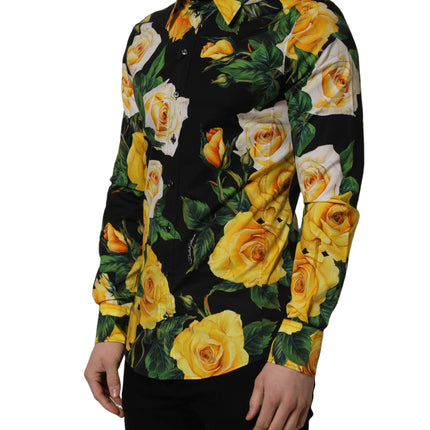 Dolce & Gabbana Black Floral Stretch Cotton SICILIA Fit Dress Shirt
