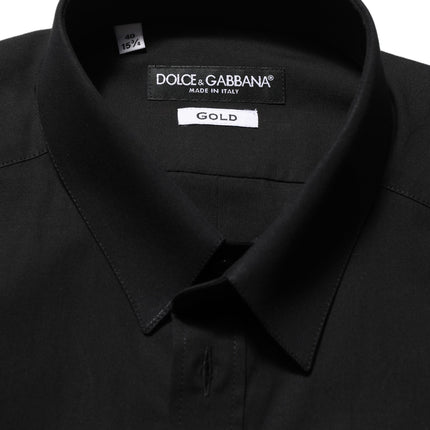 Dolce & Gabbana Black Cotton Stretch GOLD Fit Dress Shirt