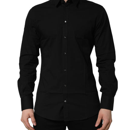 Dolce & Gabbana Black Cotton Stretch GOLD Fit Dress Shirt