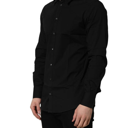 Dolce & Gabbana Black Cotton Stretch GOLD Fit Dress Shirt