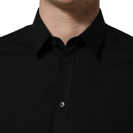 Dolce & Gabbana Black Cotton Stretch GOLD Fit Dress Shirt