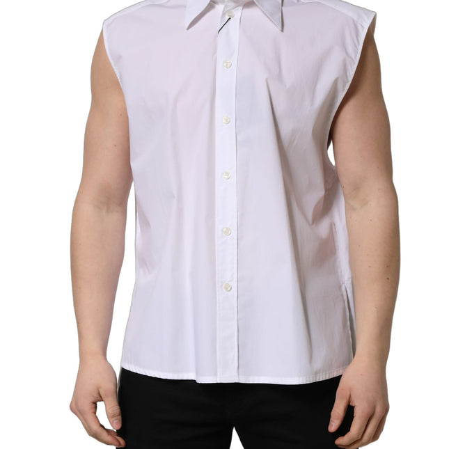 Dolce & Gabbana White Cotton Sleeveless Formal Dress Shirt