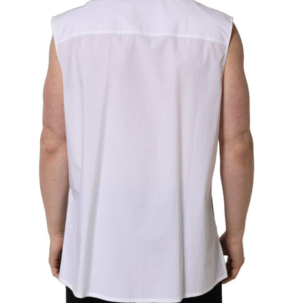 Dolce & Gabbana White Cotton Sleeveless Formal Dress Shirt