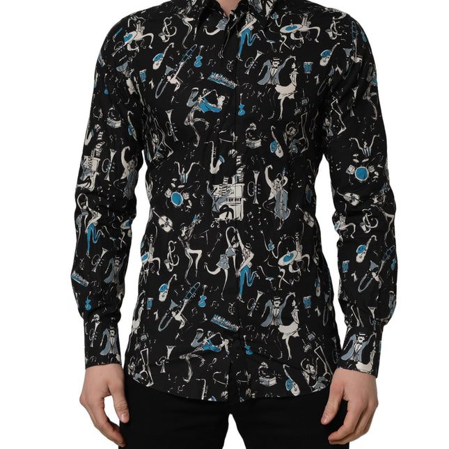 Dolce & Gabbana Black Jazz Club Cotton GOLD Fit Dress Shirt