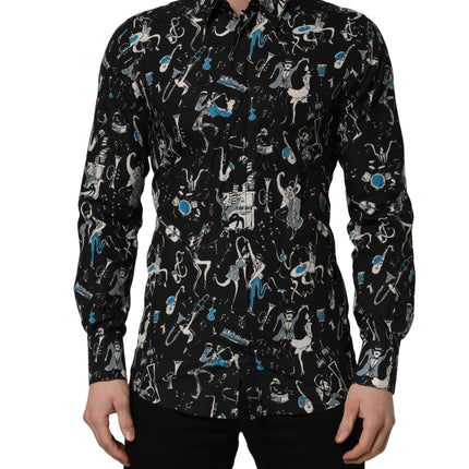 Dolce & Gabbana Black Jazz Club Cotton GOLD Fit Dress Shirt