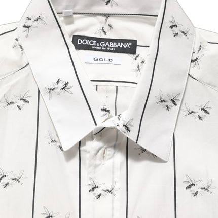 Dolce & Gabbana White Bee Print Cotton GOLD Fit Dress Shirt