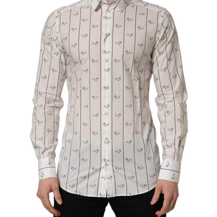 Dolce & Gabbana White Bee Print Cotton GOLD Fit Dress Shirt