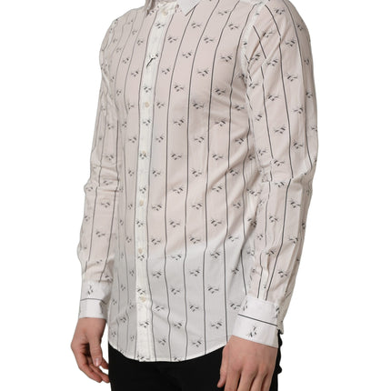 Dolce & Gabbana White Bee Print Cotton GOLD Fit Dress Shirt