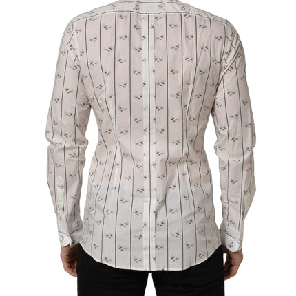 Dolce & Gabbana White Bee Print Cotton GOLD Fit Dress Shirt