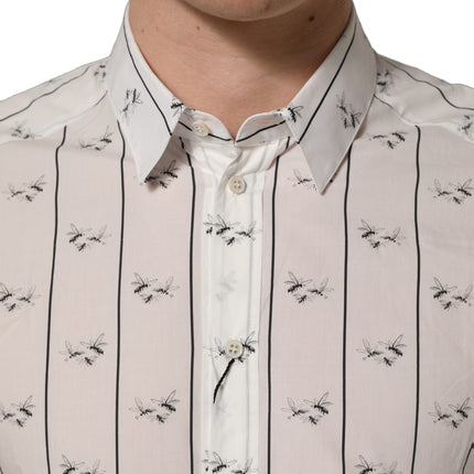 Dolce & Gabbana White Bee Print Cotton GOLD Fit Dress Shirt