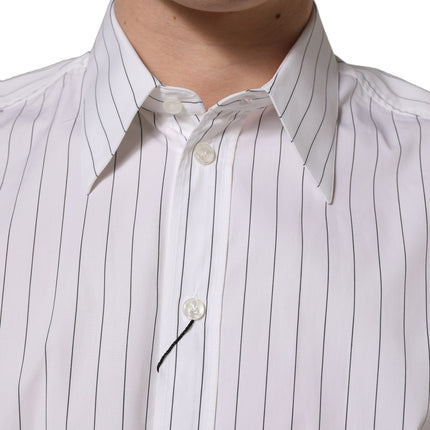 Dolce & Gabbana White Stripes Cotton Men Formal Dress Shirt