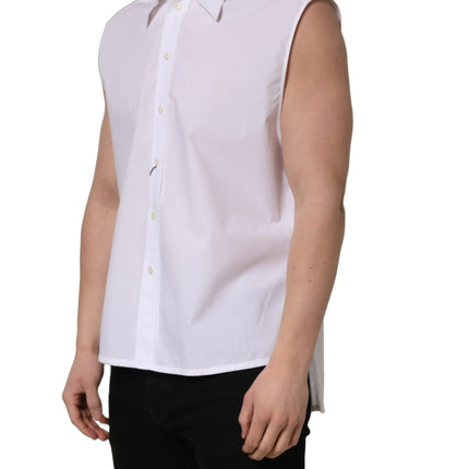 Dolce & Gabbana White Cotton Sleeveless Formal Dress Shirt