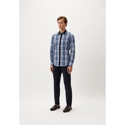 Bikkembergs Navy Blue Cotton Pattern Shirt Bikkembergs