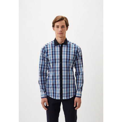 Bikkembergs Navy Blue Cotton Pattern Shirt Bikkembergs