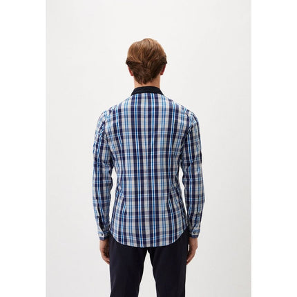 Bikkembergs Navy Blue Cotton Pattern Shirt Bikkembergs