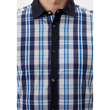 Bikkembergs Navy Blue Cotton Pattern Shirt Bikkembergs
