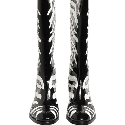 Dolce & Gabbana Black White Zebra Knee High Men Boots Shoes