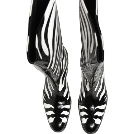 Dolce & Gabbana Black White Zebra Knee High Men Boots Shoes
