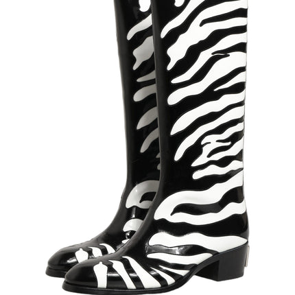 Dolce & Gabbana Black White Zebra Knee High Men Boots Shoes