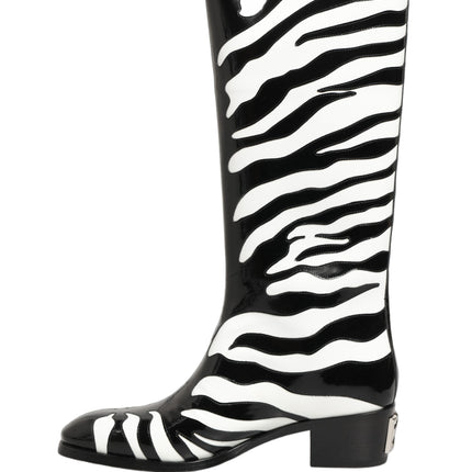 Dolce & Gabbana Black White Zebra Knee High Men Boots Shoes