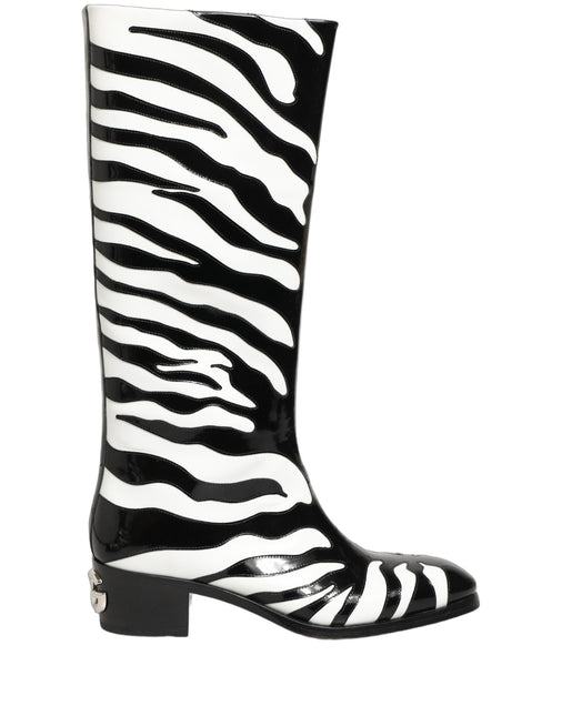Dolce & Gabbana Black White Zebra Knee High Men Boots Shoes