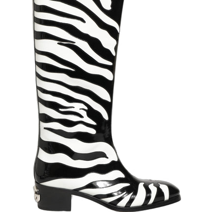 Dolce & Gabbana Black White Zebra Knee High Men Boots Shoes
