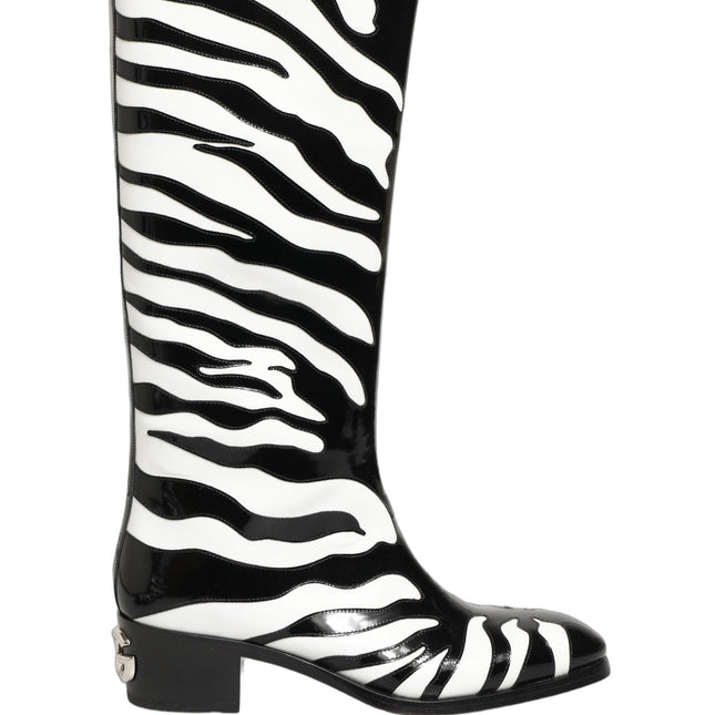 Dolce & Gabbana Black White Zebra Knee High Men Boots Shoes