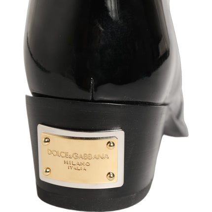 Dolce & Gabbana Black Leather Knee High Heels Boots Shoes