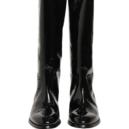 Dolce & Gabbana Black Leather Knee High Heels Boots Shoes