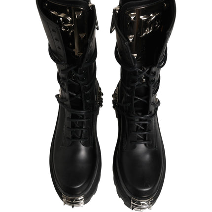 Dolce & Gabbana Black Stud Platform Combat High Boots Shoes